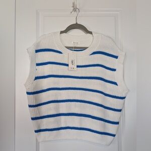 TCEC Amalia Sweater Vest Blue White Stripes NWT Size Large